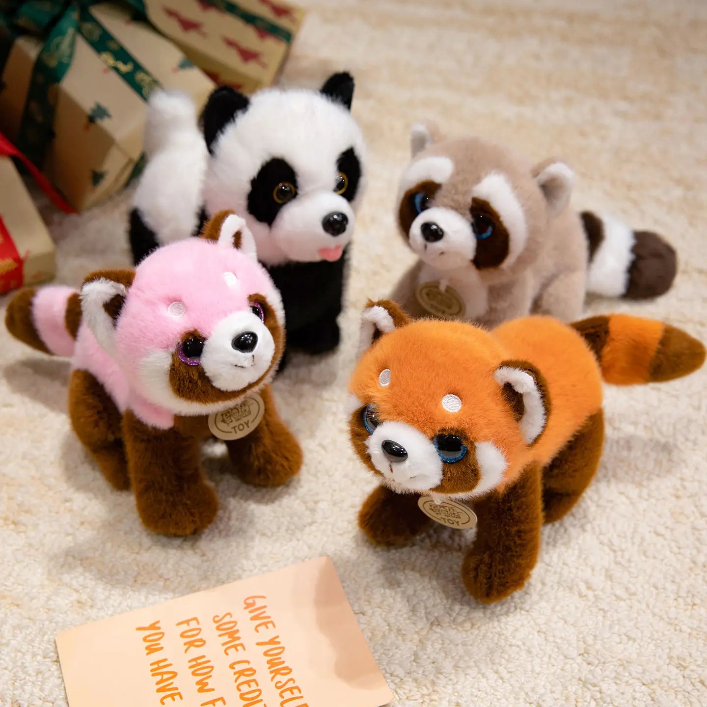 Cute High Quality Standing Animals Red Panda Raccoon Soft Plush Dolls Stuffed Realistic  Tiger Plushie  Birthday  Christmas Gift