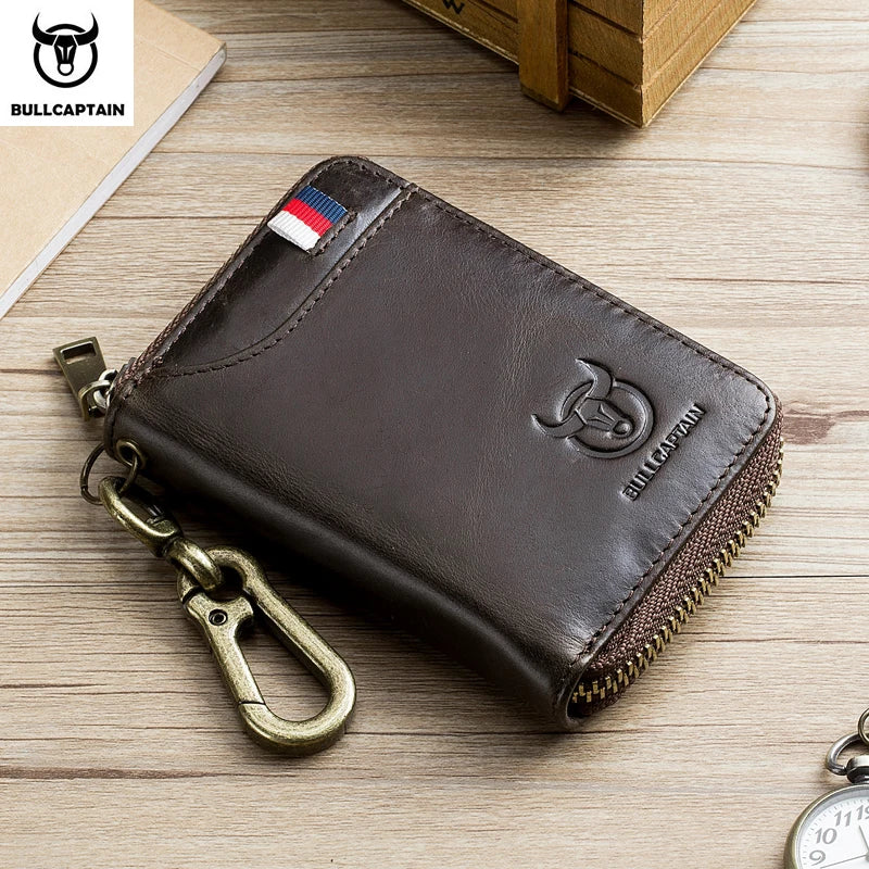 BULLCAPTAIN Leather Men's Key Bag Fashion Storage Bags Car Cover Compact Mini Card Holder Coin Purse Man Butler Keychain