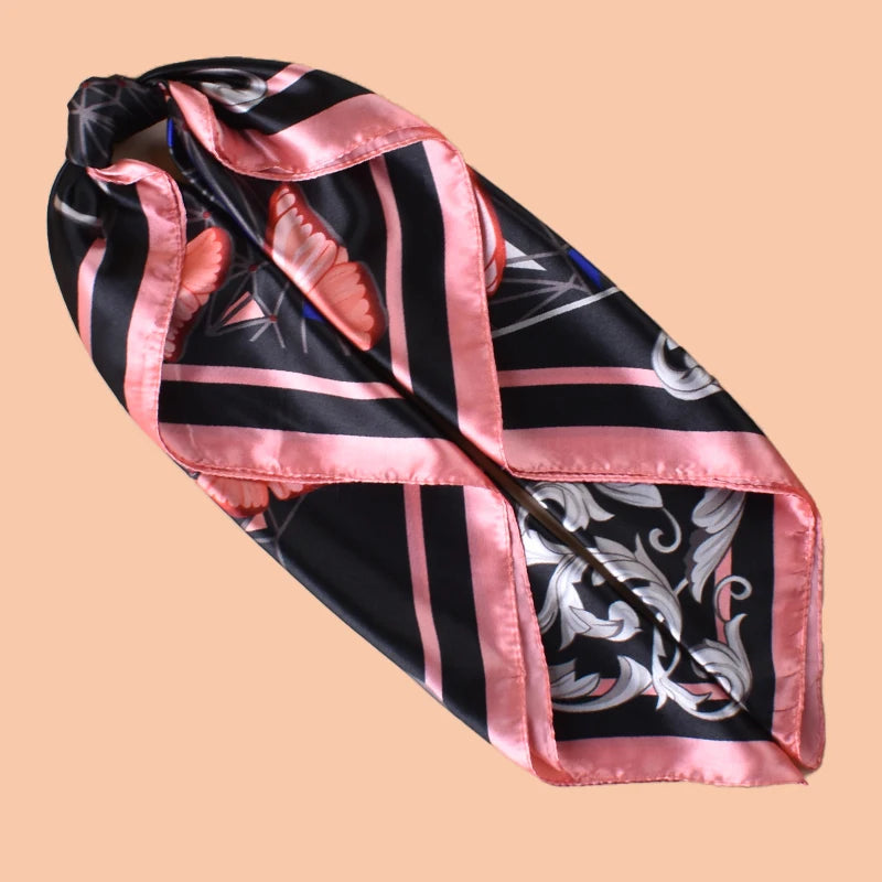 1PC Simple Butterfly Print Silk Satin Square Scarf Women's Hair Accessory Spring New Style Versatile