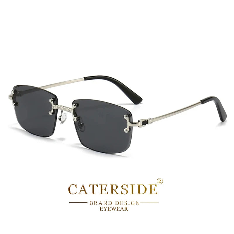 CATERSIDE Blue Gradient Lens Copper Sunglasses Men Women Luxury Designer Rimless Small Square Sun Glasses For Men 2022 Framless
