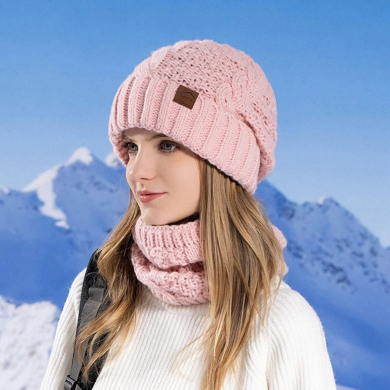 Xinbaoguan 60% acrylic 8395 winter hat scarf set for women, cold resistant and warm knitted hat, ear protection sleeve, yarn cap