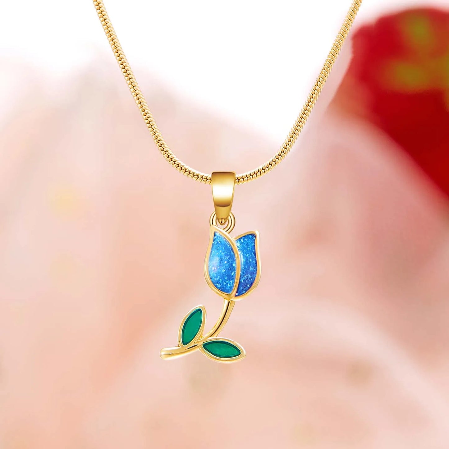 Elegant Romantic Tulip Flower Pendant Necklace for Women Fashion Gold Color Clavicle Chain Charm Luxury Jewelry Birthday Gift