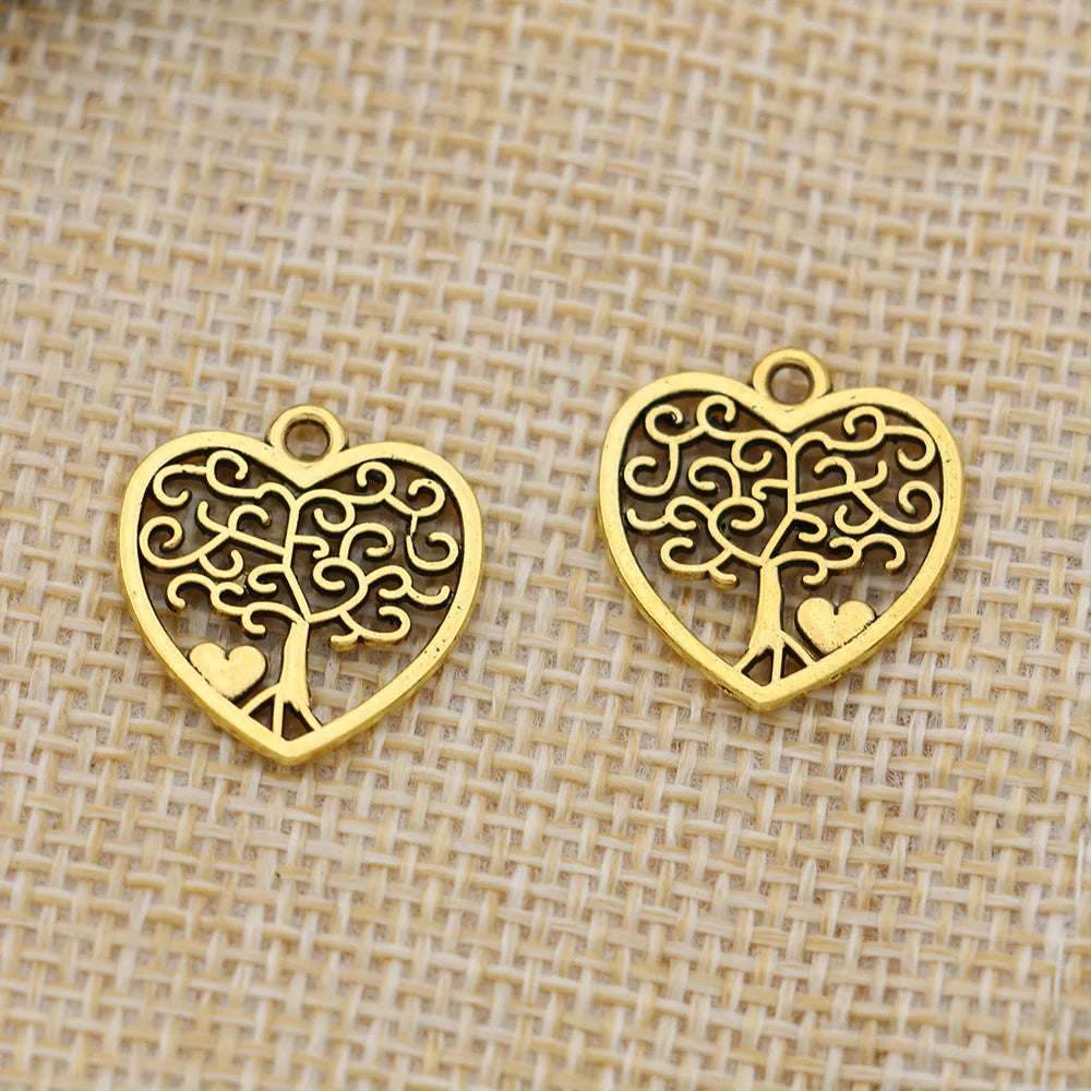10Pcs Antique Silver Plated Tree of life Heart Charm Pendants Jewelry Accessories Making Bracelet DIY 18X16mm