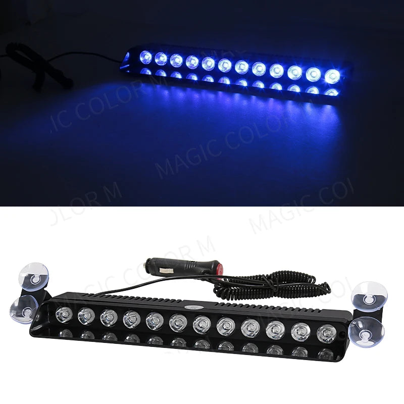 12 LED Car Strobe Lights Emergency Car Flash Parking Signal Warning Lamp Windshield Red/Blue/Yellow/White Waterproof 12V 12W
