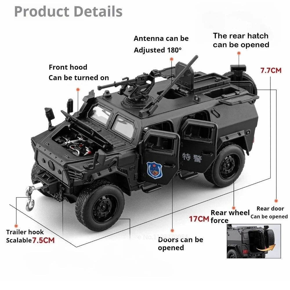 1:32 Conqueror Dongfeng Mengshi Car Model Alloy Diecast Toys Doors Opened Rubber Tire Pull Back Vehices for Friend Holiday Gifts