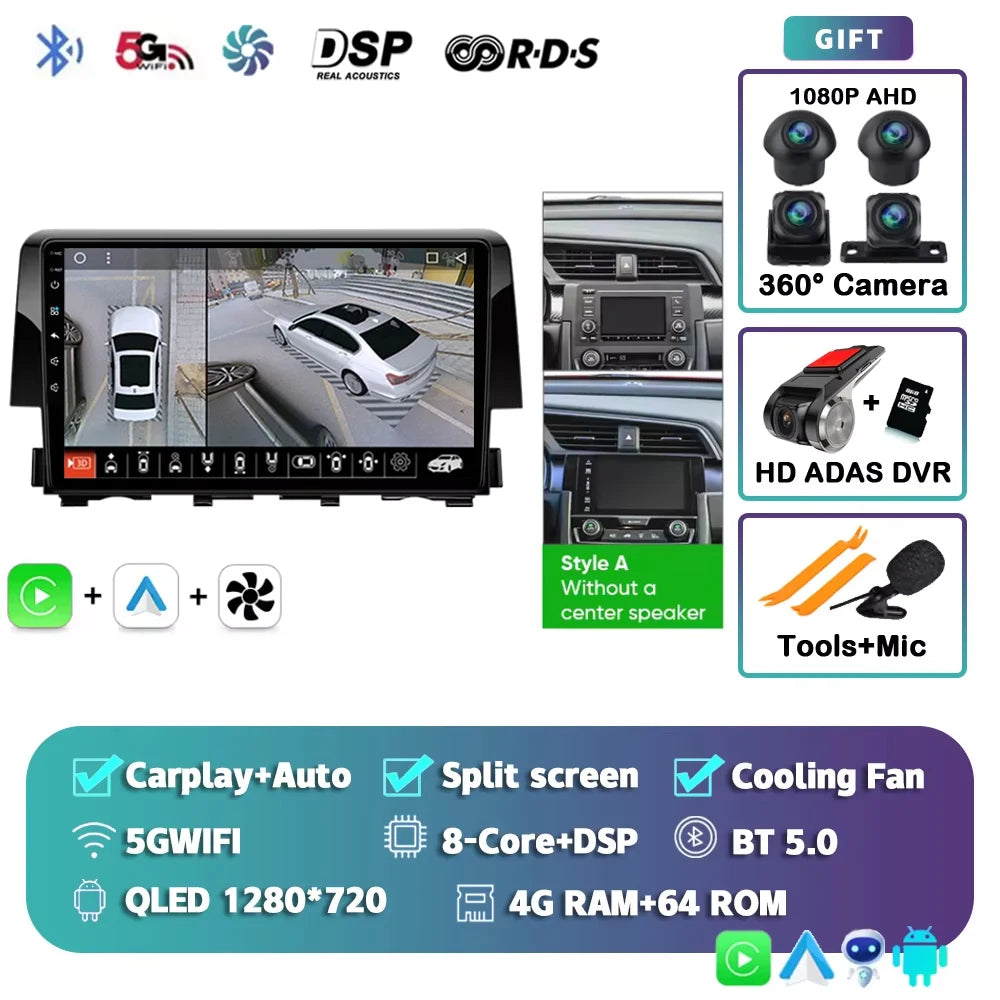 Android 15 Car Radio For Honda Civic 10th 2015 2016 2017 2018 2019 2020 2021 Player Wireless Carplay Android Auto Multimedia 2 D