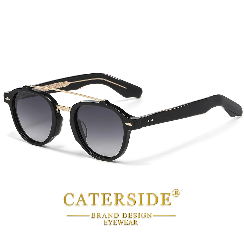 CATERSIDE Men's Flat Top Double Bridges Polarized Sunglasses Acetate Square Suneyeglass Women Fashion Retro Gifts Eyewear UV400