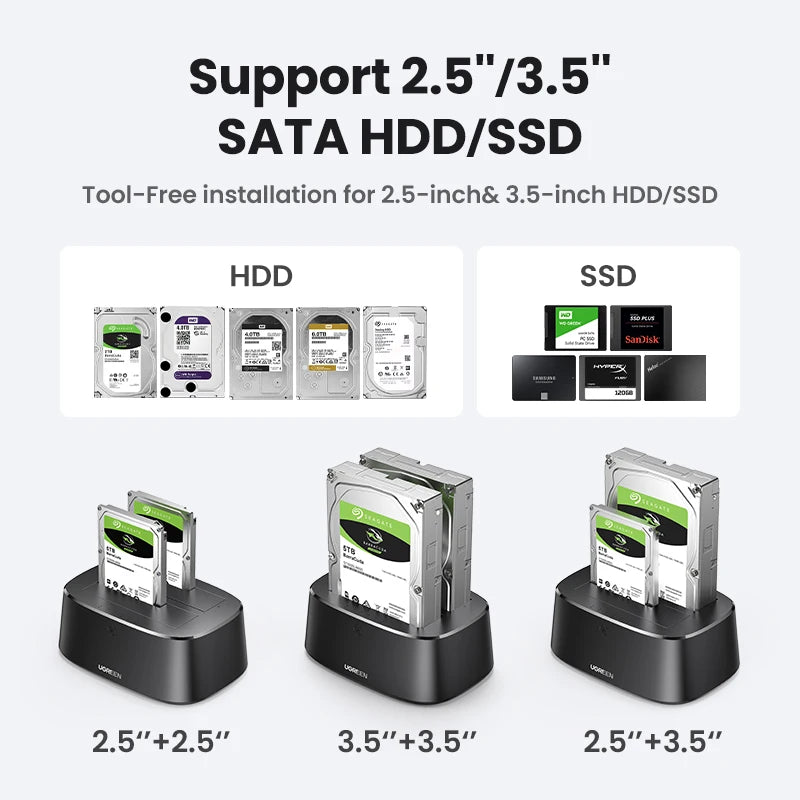 HDD Docking Station SATA to USB 3.0 Adapter 2.5 3.5 SSD Disk Case Hard Drive