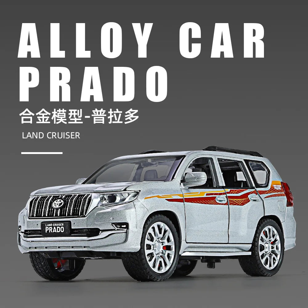 1:32 Prado Land Cruiser LC300 Police Car Metal Model Toy Alloy Diecast Vehice Rubber Tire Sound Light Pull Back Toy Gift for Kid