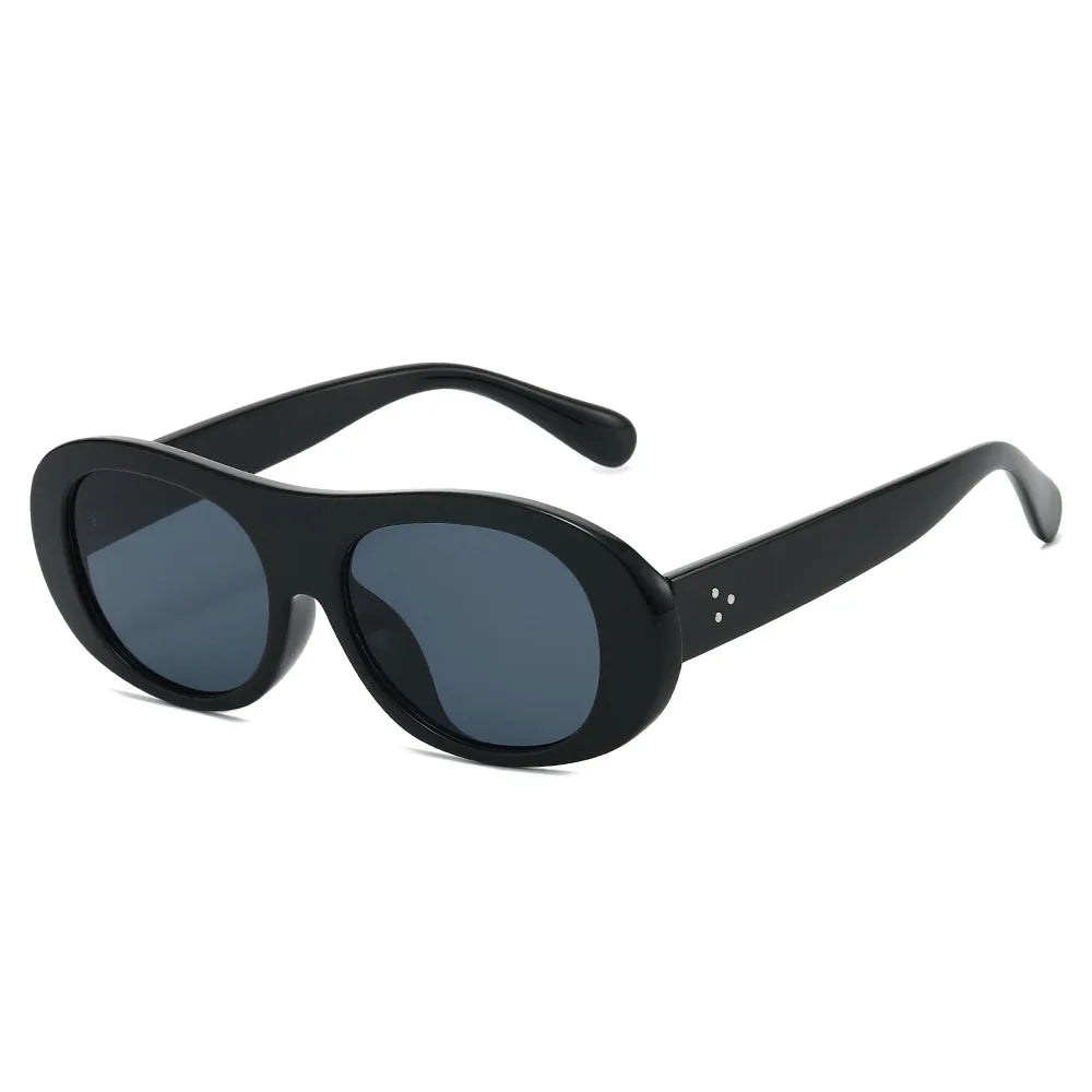 JNPCXI New Retro Oval Sunglasses Women Fashion Jelly Tea Color Shades Men Rivets Punk Sun Glasses UV400