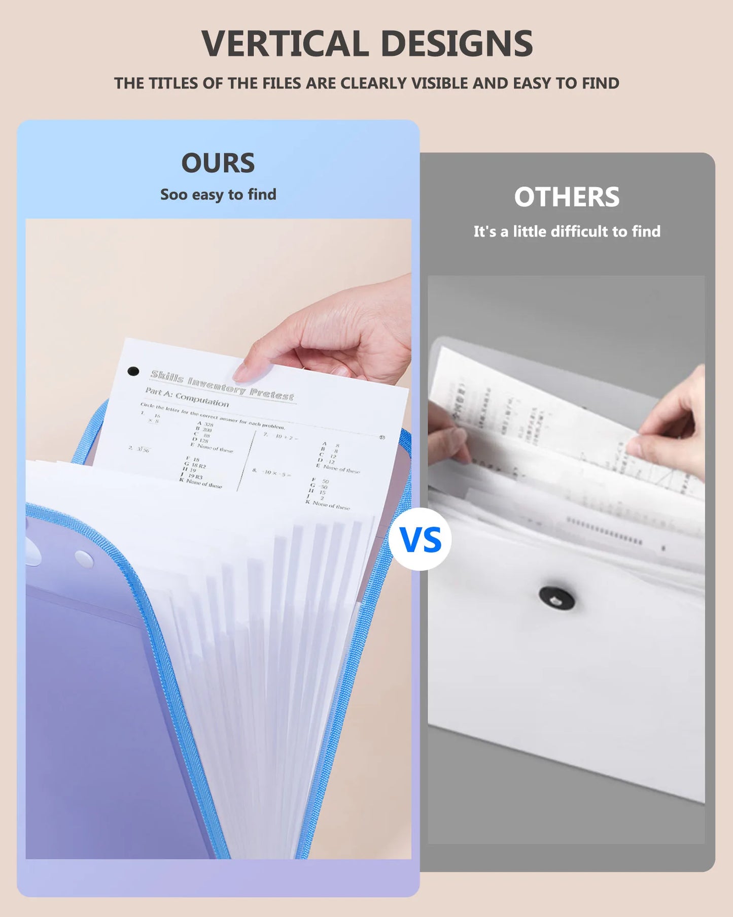 Expanding A4 File Folder,13 Pockets File Organizer with Portable Holder,A4 Size Accordion Document Folder for Office School
