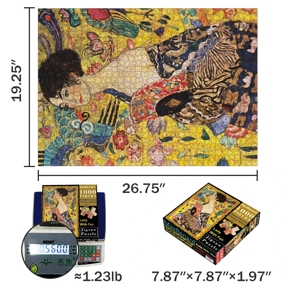 MaxRenard Jigsaw Puzzle 1000 Pieces for Adult Klimt Lady With Fan Environmentally Friendly Paper Christmas Gift Toy