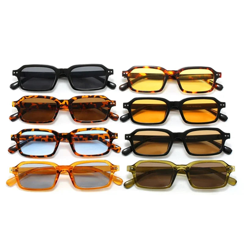JNPCXI Retro Small Rectangle Sunglasses Women Fashion Jelly Tea Shades UV400 Men Trending Rivets Punk Sun Glasses