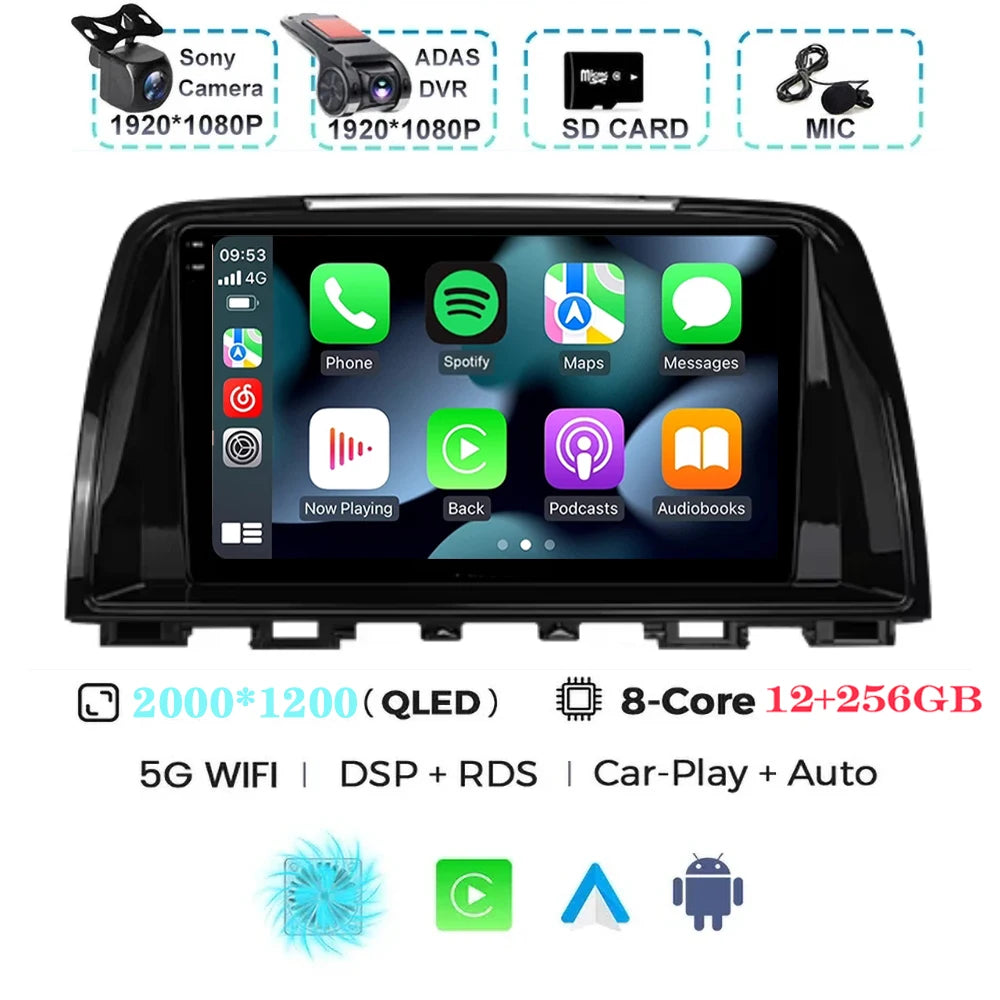 Android 15 For Mazda 6 GJ Atenza Touring Sport GT Carplay Auto Car Radio Multimedia Video Player Navigation GPS No 2Din 2 Din 4G