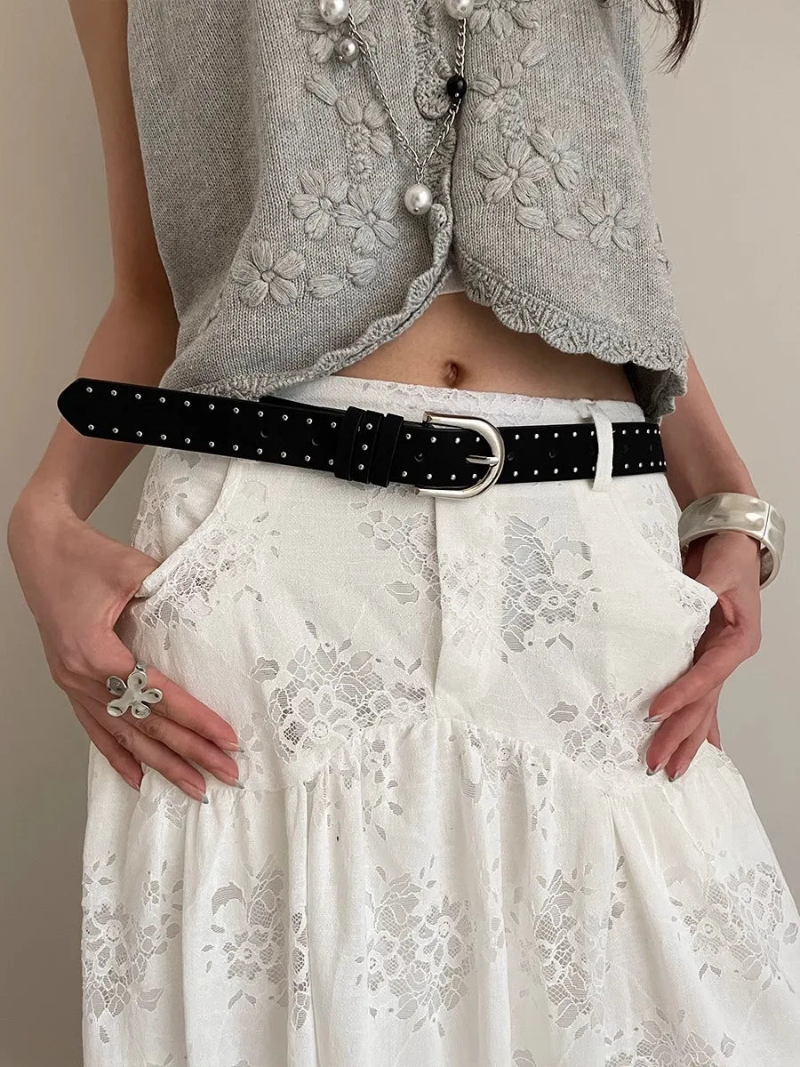 Retro Solid Color Rivet Belt Ladies Niche High-Grade Feeling Punk Belt With Skirt Jeans Belt Accessories
