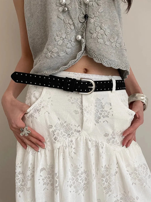 Retro Solid Color Rivet Belt Ladies Niche High-Grade Feeling Punk Belt With Skirt Jeans Belt Accessories