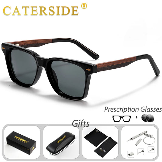 CATERSIDE Retro Men's Prescription Sunglasses Wooden Temple Design Optical Sun Glasses Women's Outdoor Driving Summer Glasses