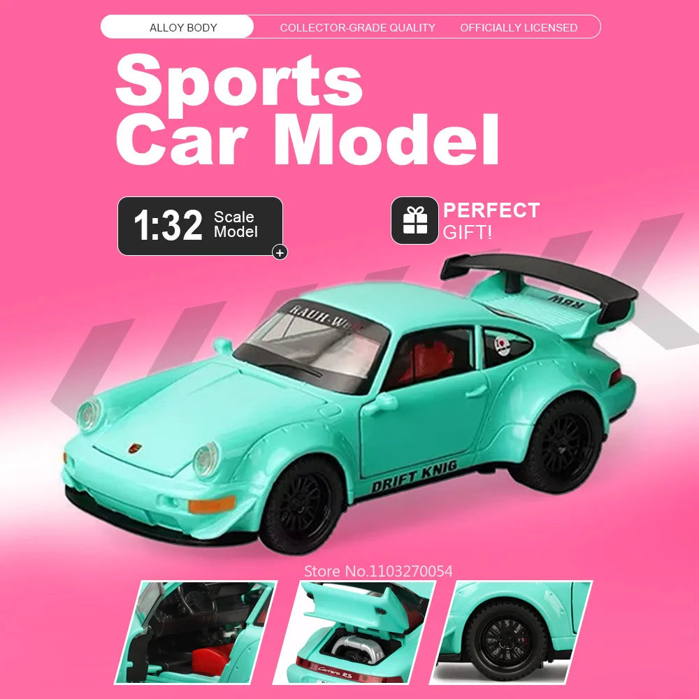 1:32 964 911 Miniature Sportscar Model Diecast Alloy Toys Pull Back Doors Opened Metal Body Vehices Study Decoration Friend Gift