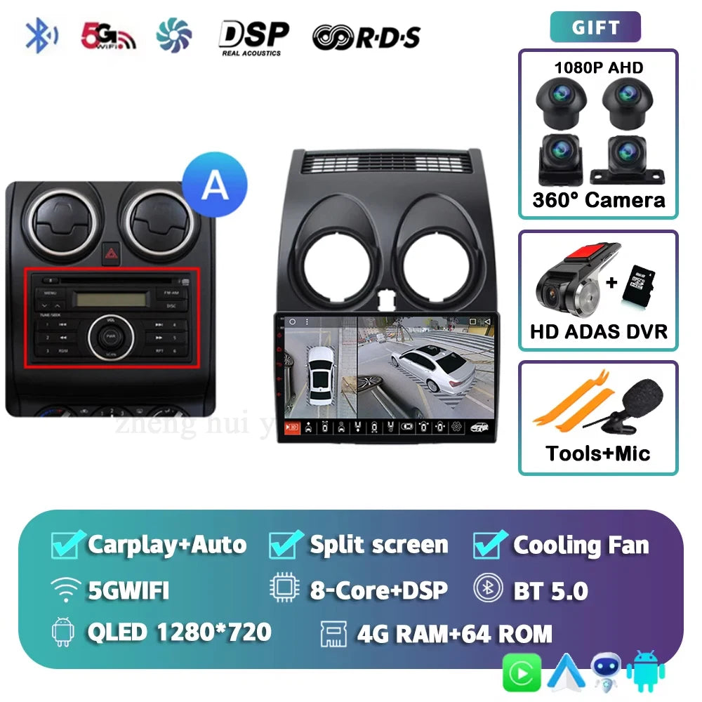 For Nissan Qashqai 1 J10 2006 - 2013 Android 15 4G WIFI Car Radio Carplay Auto Multimedia Stereo Video Player GPS Navigation