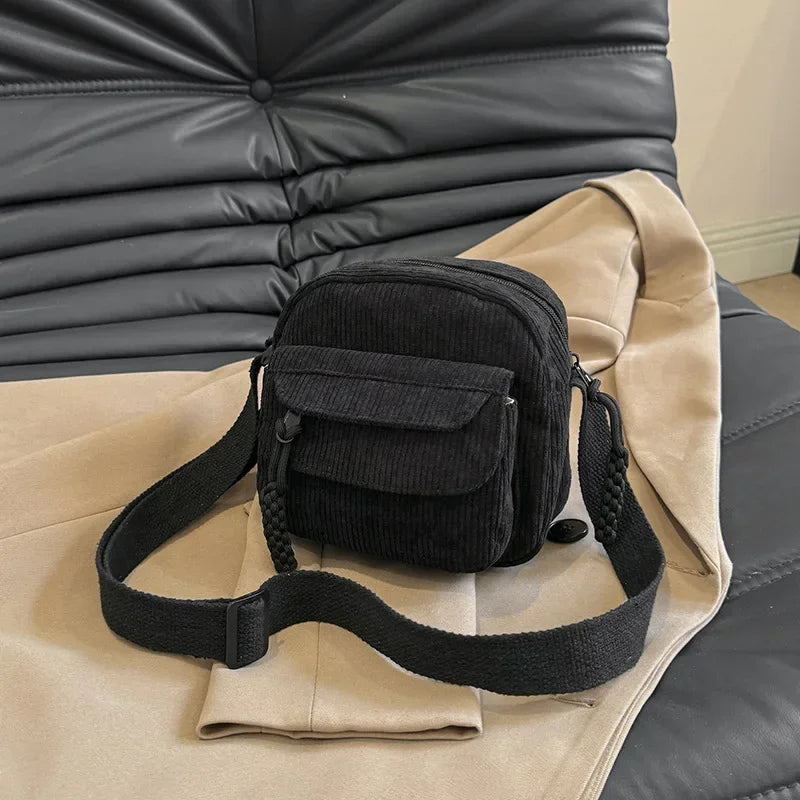 Korean Harajuku Messenger Bags Corduroy Women's Small Shoulder Bag Teenager Girl Crossbody Bag Cute Tote Student Bolsa