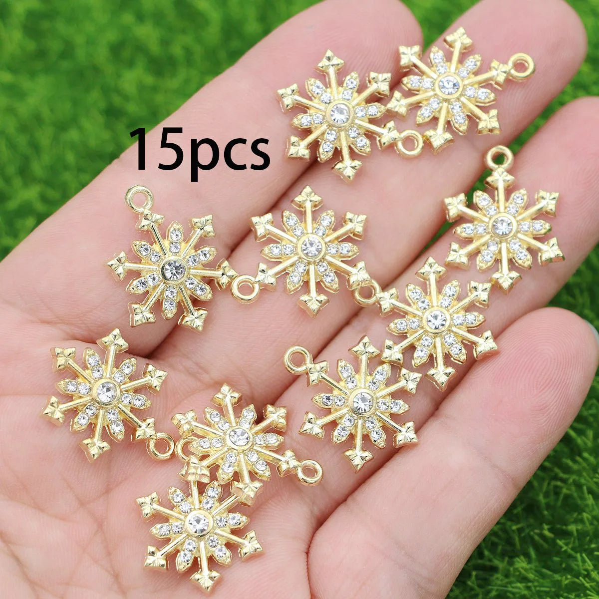 15pcs gold-plated crystal snowflake pendants, suitable for making jewelry earrings bracelets necklace accessories DIY