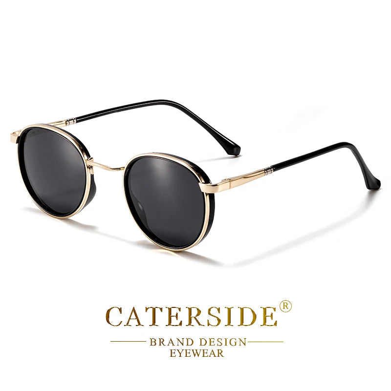 Caterside Vintage Polarized Round Sunglasses Men Hip Hop Style Metal Frame Sun Glasses Women Driving Fishing Party Eyewear Uv400