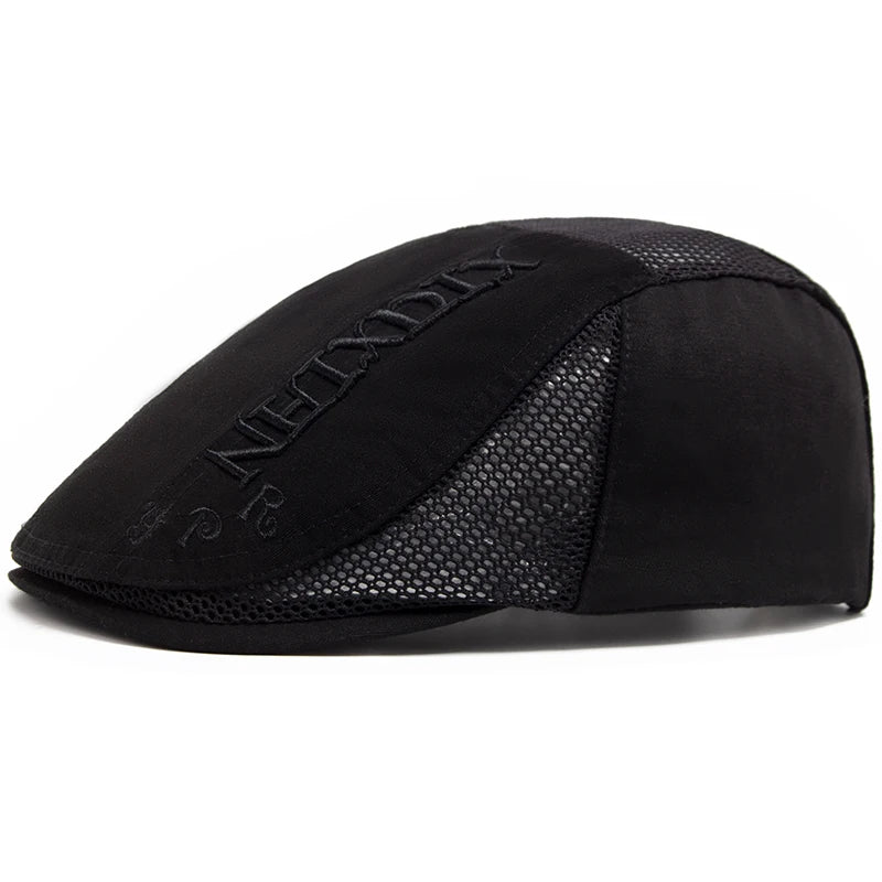 Summer Beret Men Letter Embroidery Mesh Cap Cotton Sun Visor Flat Hat Vintage Fashion Berets Newsboy Caps For Casual Adjustable