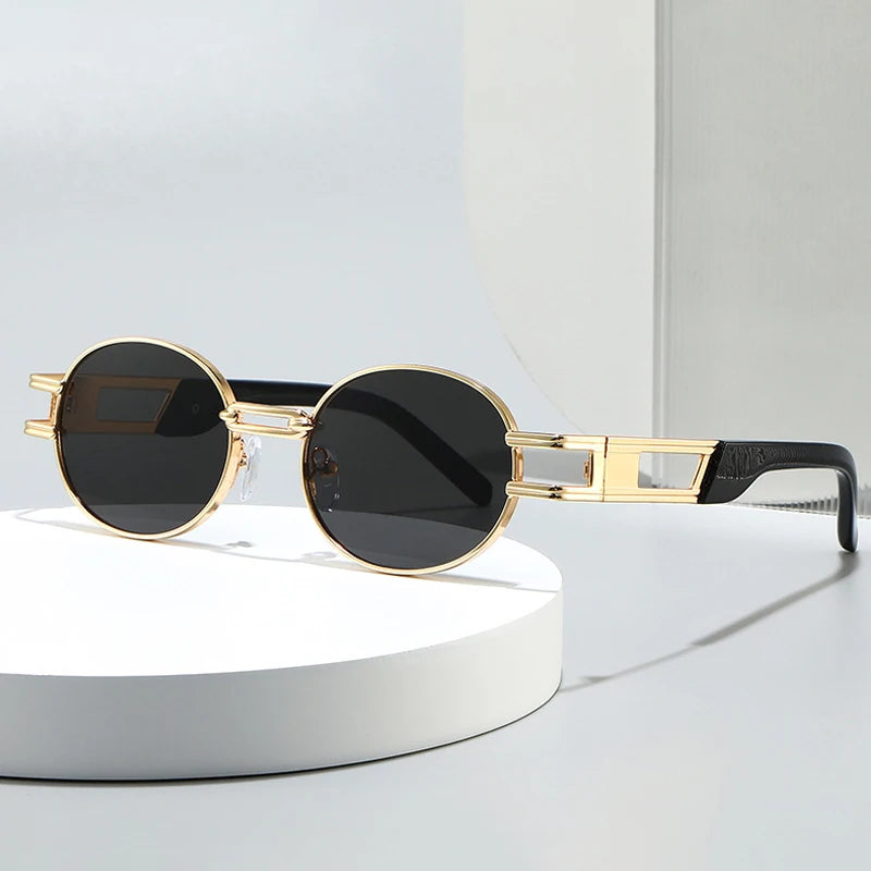 JNPCXI New Metal Steampunk Brand Sunglasses Women Luxury Metal Round Punk Fashion Men Sun Glasses Trend Designer Eyewear UV400