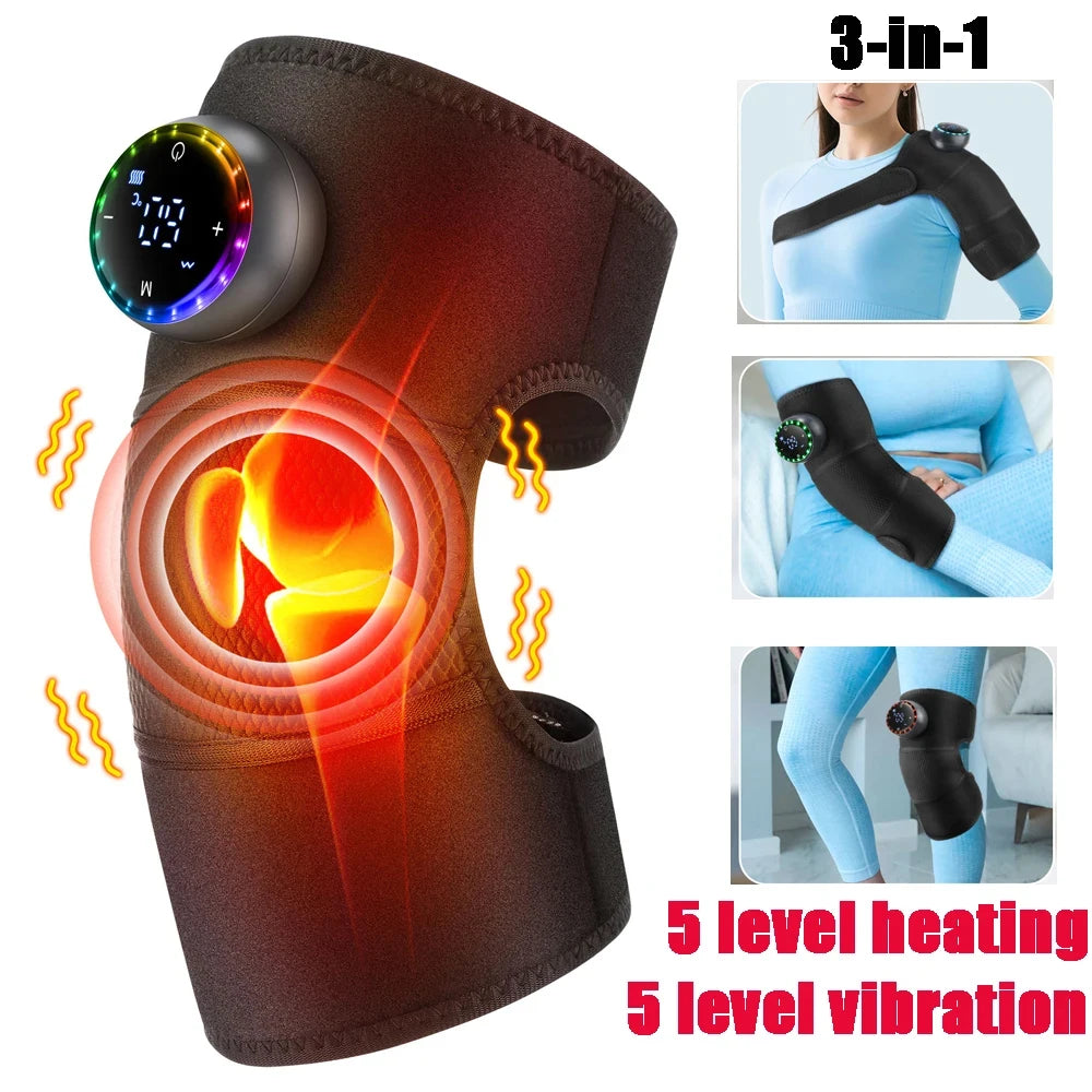 Eletric Knee Heating Massager 3 in 1 Elbow Shoulder Knee Pad Thermal Vibration Support Belt Muscle Relax 3-Speed Heated