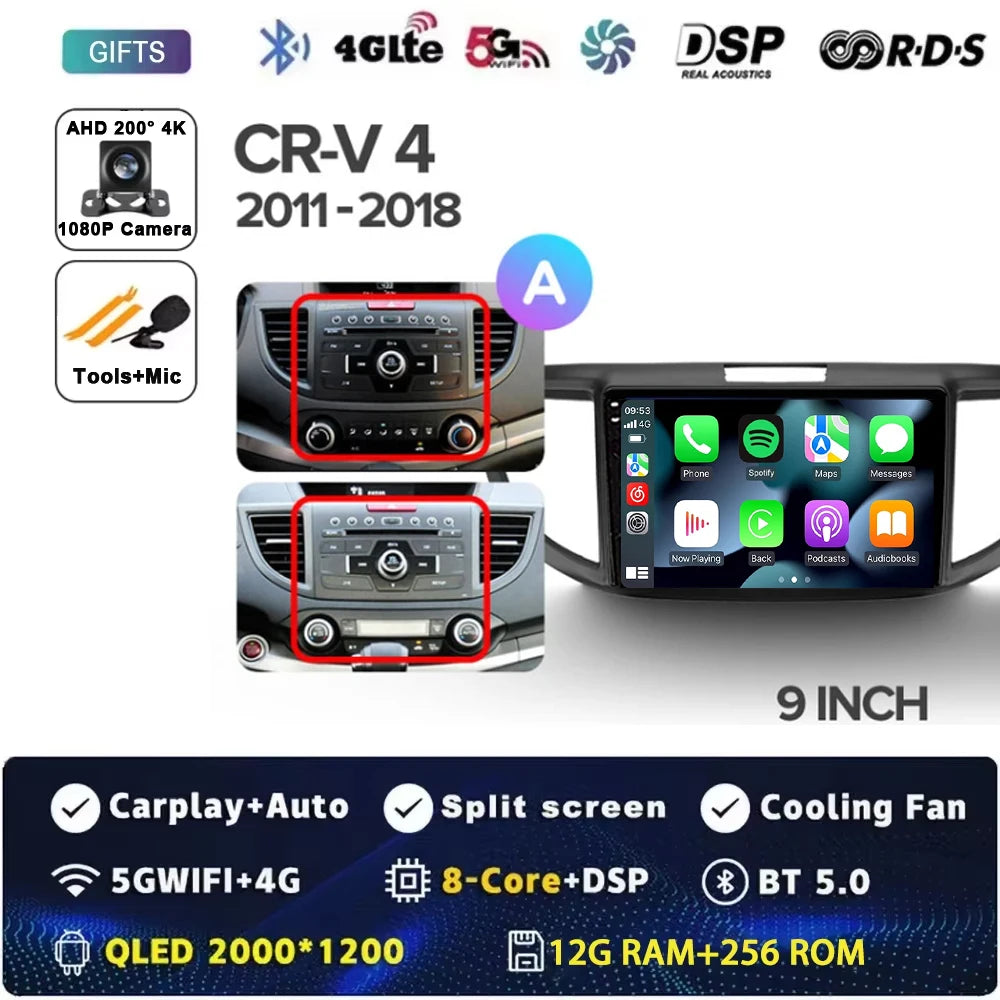 For Honda CR-V CRV 4 RM RE 2011 - 2018 Android 15 Car Radio GPS Navigation QLED Carplay Auto Multimedia Stereo Player BT
