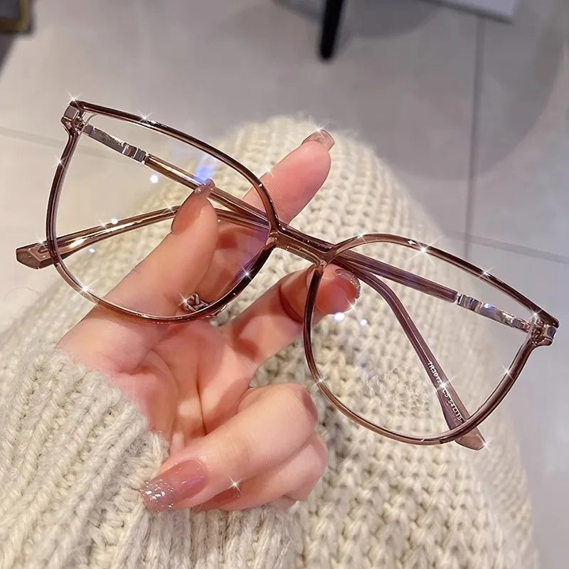 1-Pair Women's Shiny Retro Cat-Eye Glasses with Blue Light Blocking Transparent Lens Full Frame Cat Glasses
