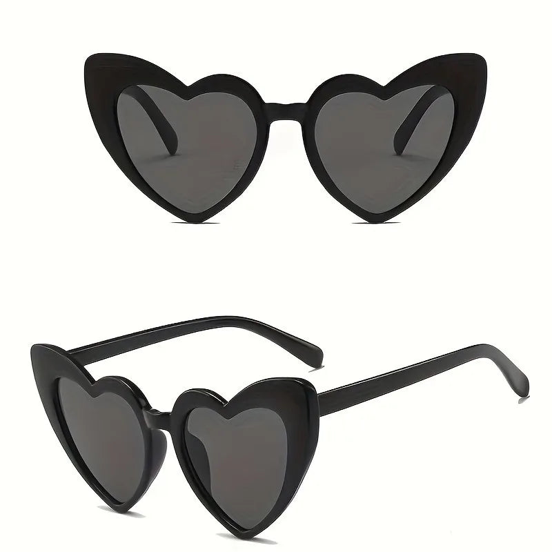 10pcs Chic Heart-Shaped Fashion Glasses -  White Frame with Gray Lenses，Perfect for Weddings, Parties & Photo Props