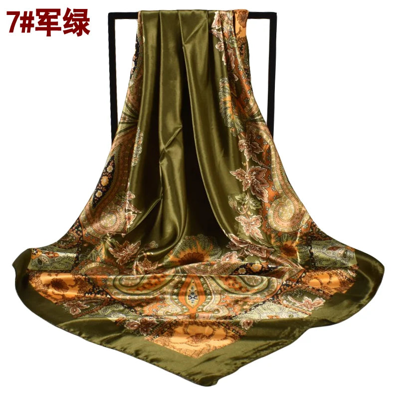 Spring New Versatile Cashew 90 Big Square Scarf Silk Scarf Wholesale Classic Vintage Print Scarf