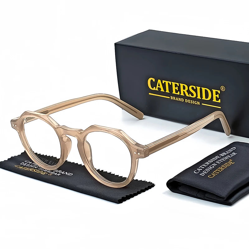 CATERSIDE Retro Polygonal Glasses Men TR Frame High Quality Eyeglass for Women Transparent Lenses Business Eyewear