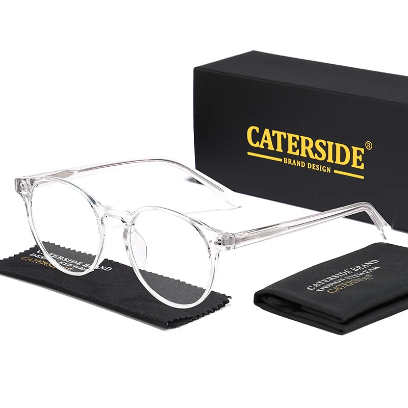CATERSIDE Vintage Round Men Glasses Frame High-Quality Brand Design Anti Blue Light Reading Glasses Women Optical Frame