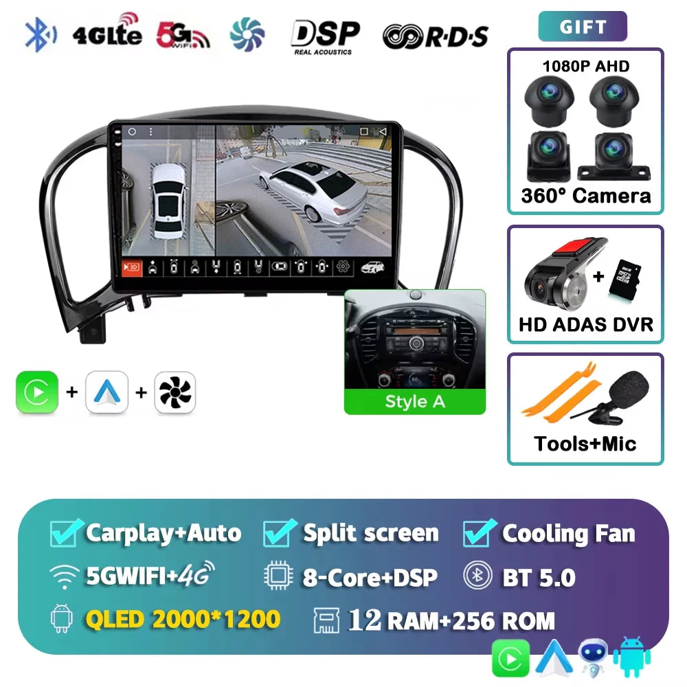 Android 15 Car radio For Nissan Juke 2010 2011 2012 2013 2014 Wireless Android Auto Carplay Car Multimedia Player WIFI 4G DSP 2