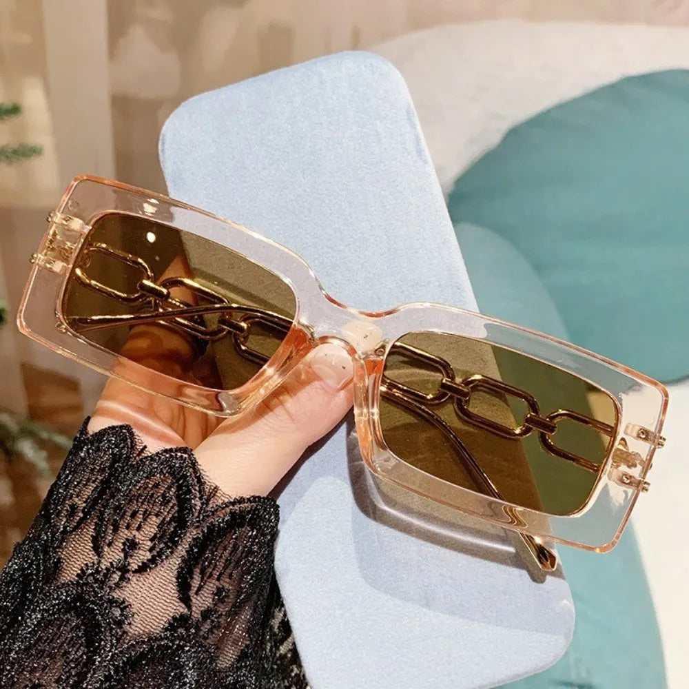 Personality Hip-hop Metal Chain Sunglasses Fashion Polygon Small Frame Street Photo Sunglasses Square Models for Women