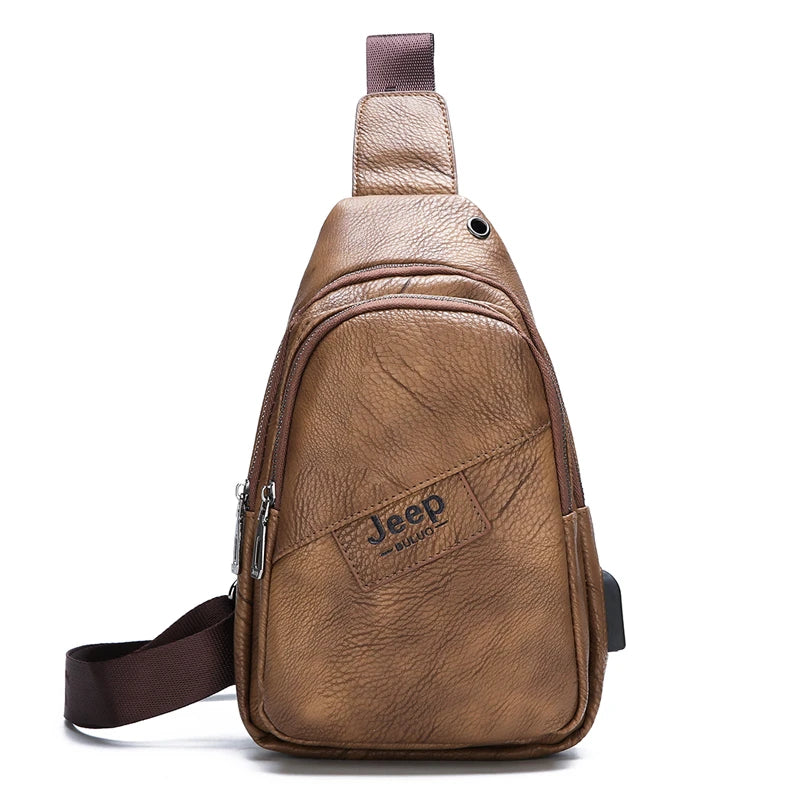 JEEP BULUO Men's Leather Chest Bag Sling Crossbody Shoulder Travel Outdoors