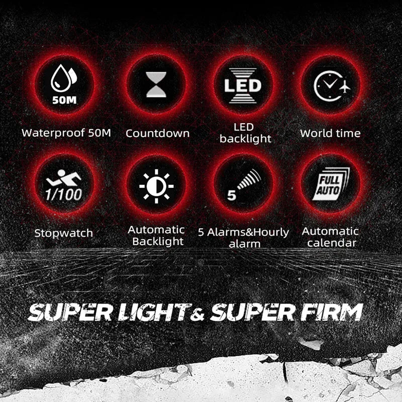 NORTH EDGE Mars 3 Men's Digital Watch Carbon Fiber Case Waterproof 50M Watches