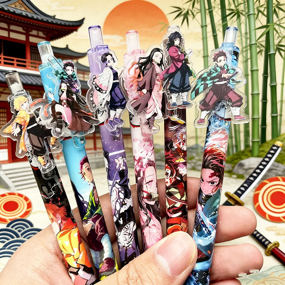 6pcs Kawaii 0.5mm Black Gel Pens Set Cute Cartoon Anime School Office Supplies Gifts