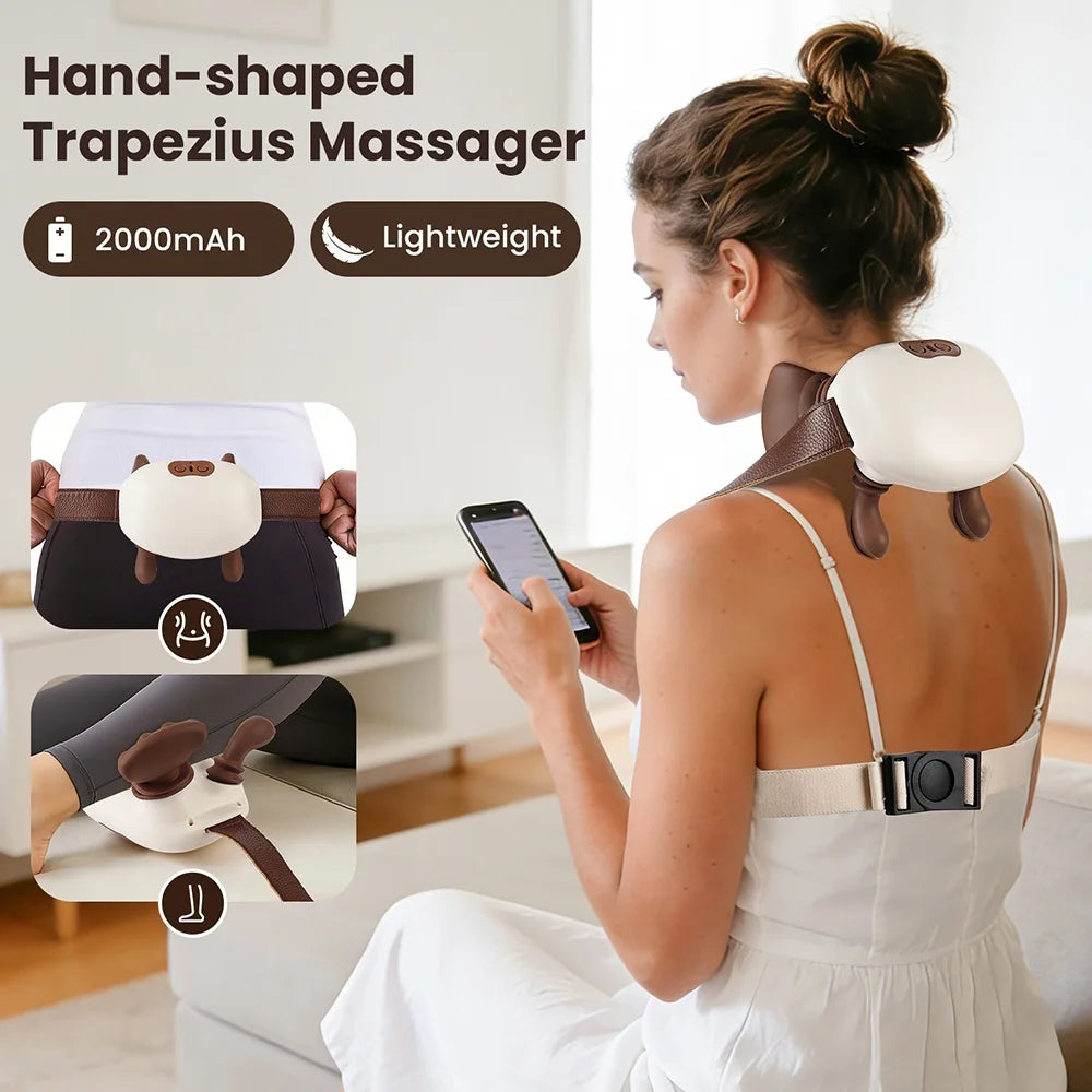 4D Hand Shaped Kneading Neck And Shoulder Massager Portable Neck Shoulder Massage Pillow Brushless Motor Trapezius masajeador