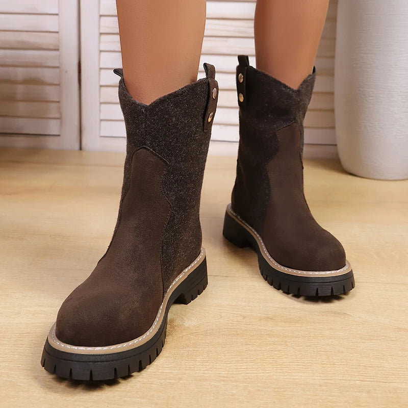 Plus Size 43 Platform Ankle Boots Women Autumn Winter Thick Bottom Flock Short Booties Mujer Anti Slip Round Toe Knight Boots