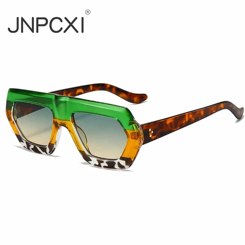 JNPCXI Fashion Square Women Gradient Sunglasses Leopard Shades Retro Men Clear Lens Glasses Frame UV400