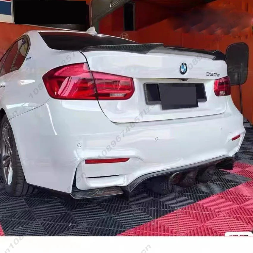 For BMW 3 Series F30 Dedicated M3 Model Car Rear Bumper Lip Spoiler Glossy Black Carbon Fiber Look With LED Brake Light Body Kit
