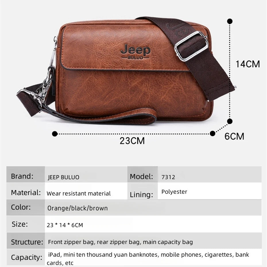 JEEP BULUO Brand Small Men Buckle Bags Leather Shoulder Crossbody Totes Handbags