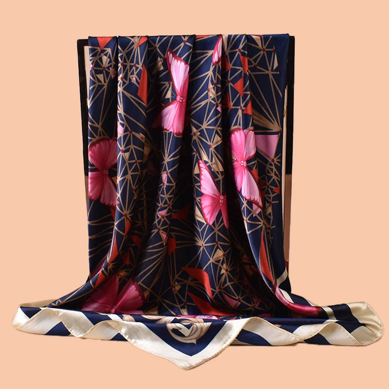 1PC Simple Butterfly Print Silk Satin Square Scarf Women's Hair Accessory Spring New Style Versatile