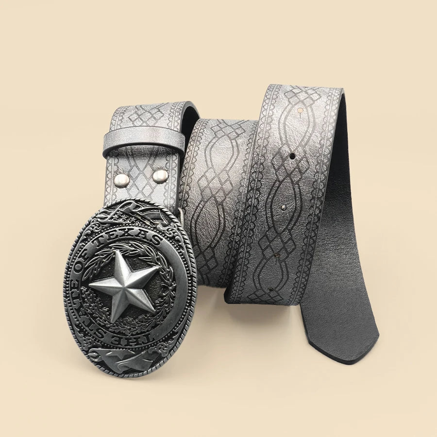 Grey Street Punk Belt, Retro Printed Casual Belt, Classic Denim Decoration