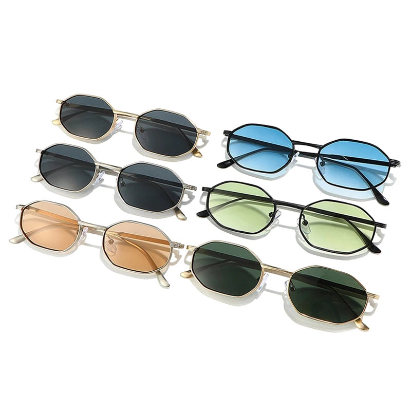 JNPCXI New Fashion Polygon Metal Square Sunglasses Women Retro Blue Green Gradient Shades UV400 Men Sun Glasses
