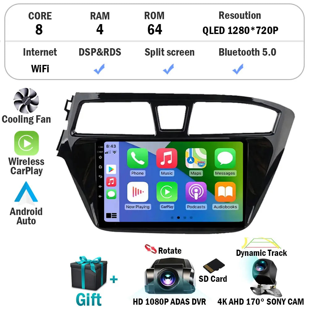 Android 15 For Hyundai I20 LHD 2015 2016 2017 2018 Car Radio Car Multimedia Player Stereo GPS Navigation WIFI 4G BT NO 2 Din DVD