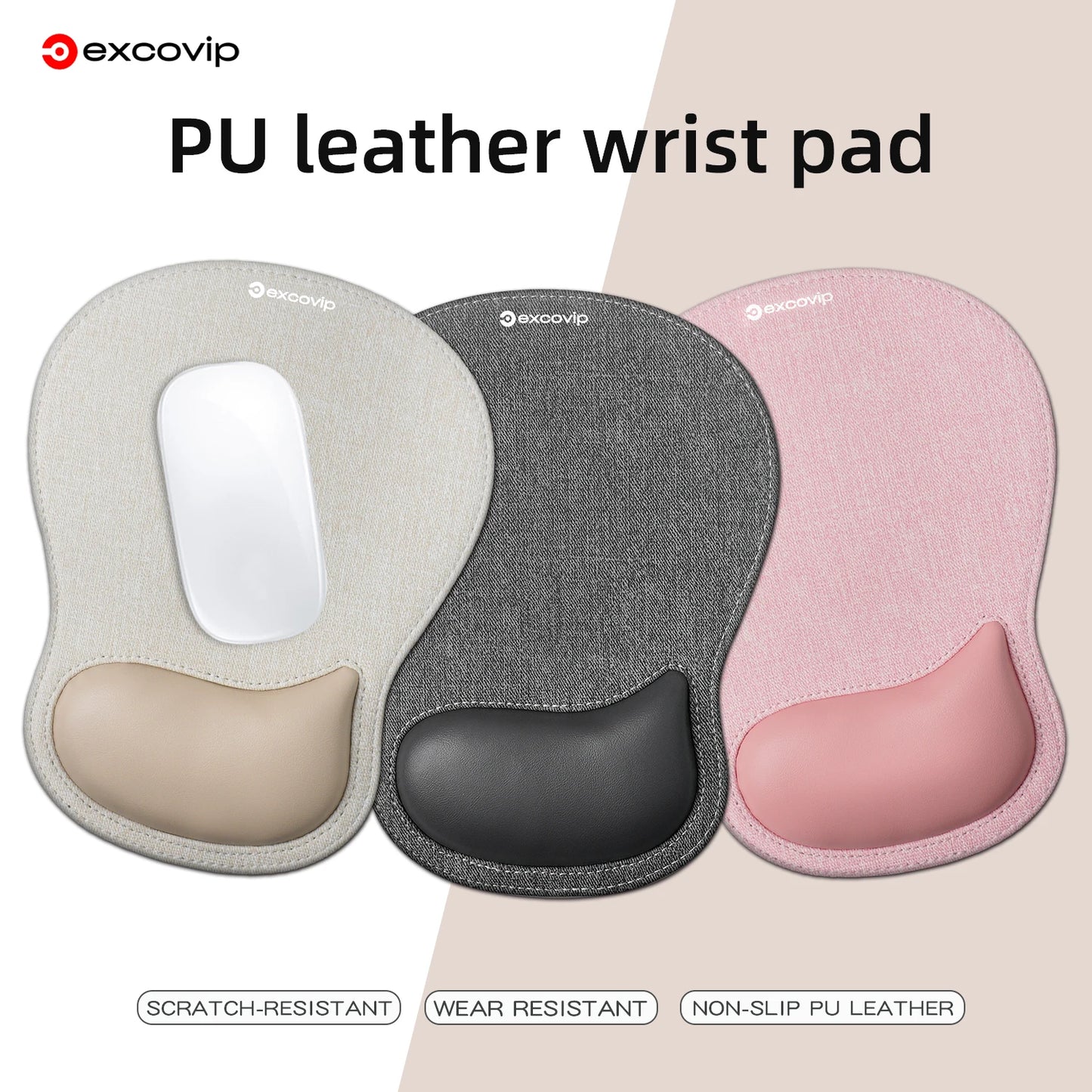 EXCO Memory Foam Wrist Rest Mouse Pad Large Ergonomic Leather Mousepad with Stitched Edge Non-Slip Base for Office Computer